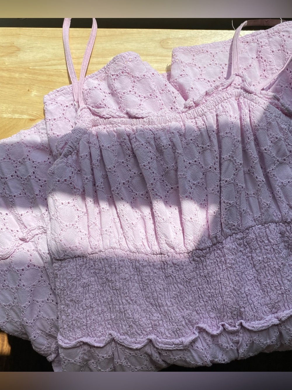 pink Sim & Sam smocked eyelet sundress with tiered skirt size M